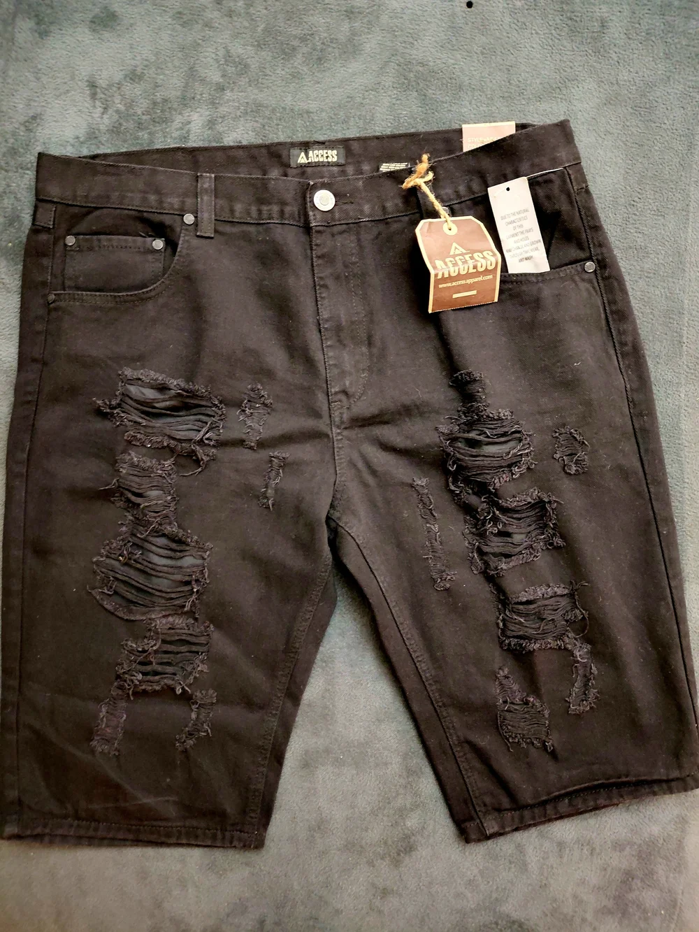 Men's Black Distressed Jean Shorts (Size 42)